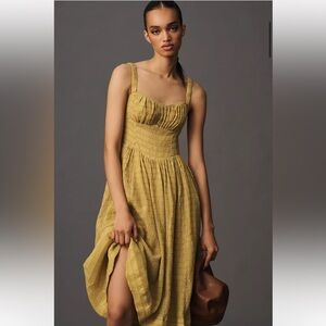 Anthropologie Textured Smocked Midi Dress